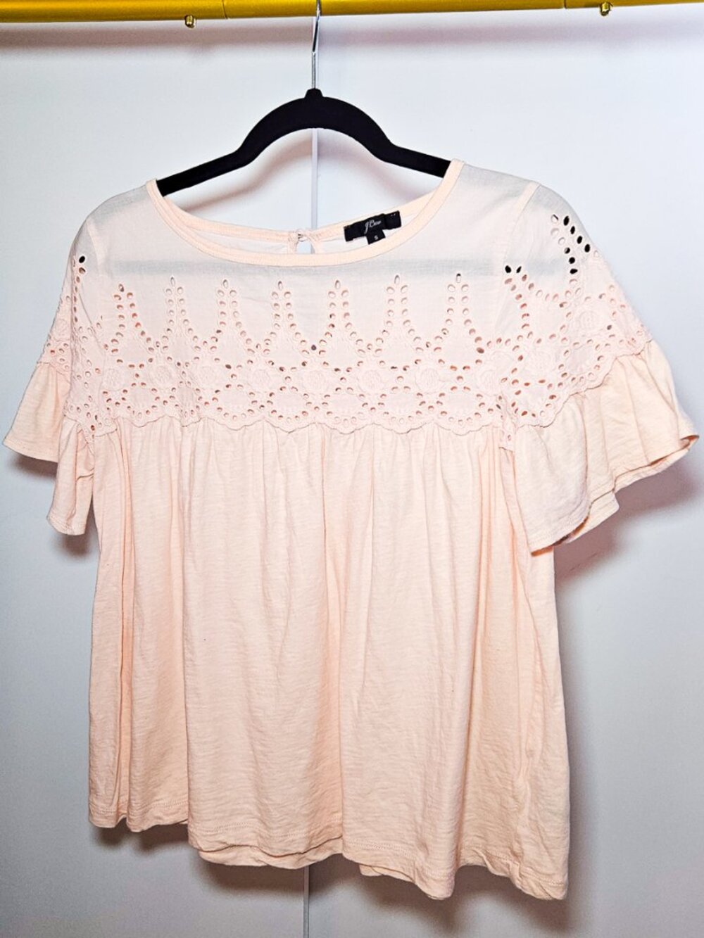 J.Crew Blush Eyelet Flutter Sleeve Blouse - Size S